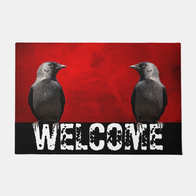 Grunge Red Rug Two Ravens Doormat (Front)