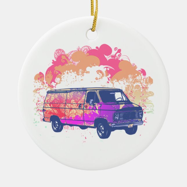 grunge retro hippie van ceramic tree decoration (Front)