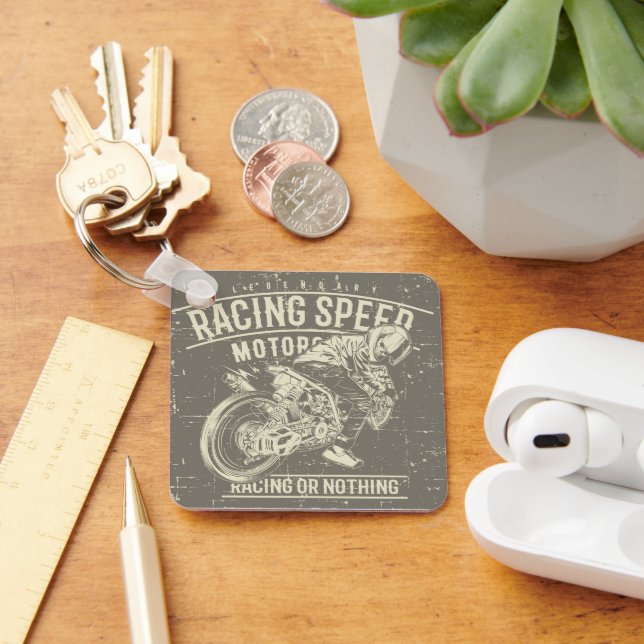 Grunge Retro Motorcycle Design Key Ring (Desk)