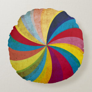 Grunge retro paper, colourful swirl background. round cushion