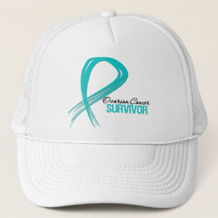 Grunge Ribbon Ovarian Cancer Survivor Trucker Hat