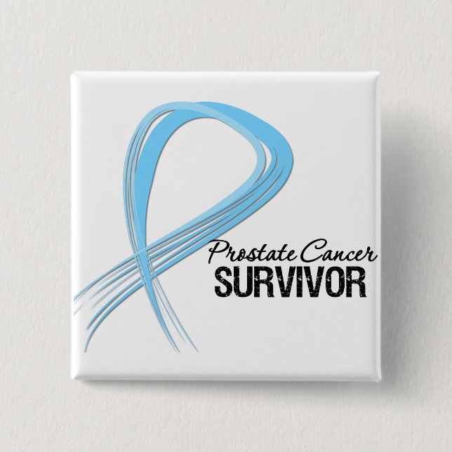 Grunge Ribbon Prostate Cancer Survivor 15 Cm Square Badge (Front)