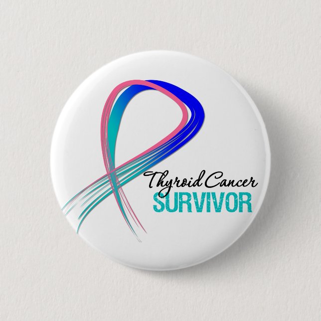 Grunge Ribbon Thyroid Cancer Survivor 6 Cm Round Badge (Front)