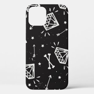 Grunge rock: diamonds, bones pattern. iPhone 12 case