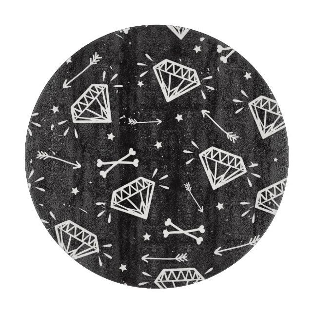 Grunge rock: diamonds, bones pattern. cutting board (Front)