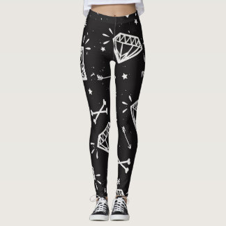 Grunge rock: diamonds, bones pattern. leggings