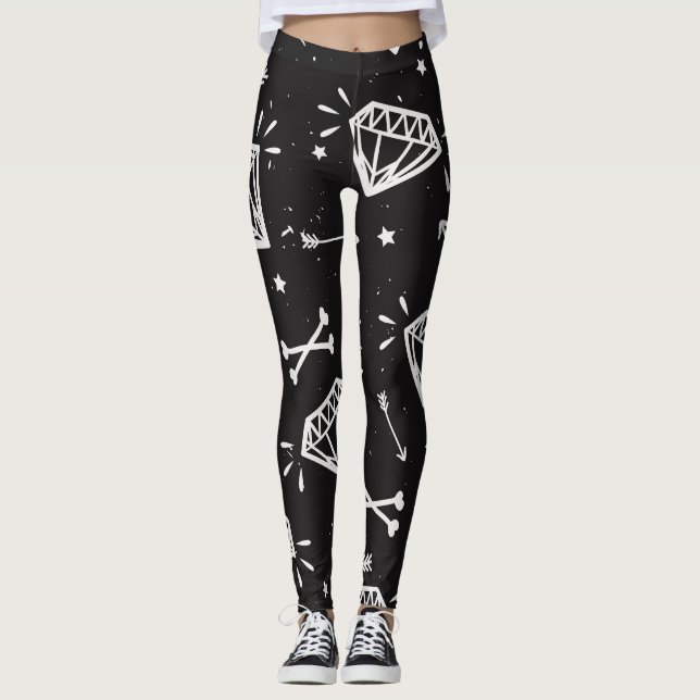 Grunge rock: diamonds, bones pattern. leggings (Front)