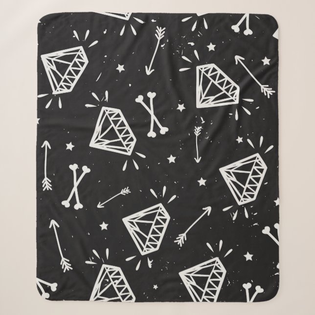 Grunge rock: diamonds, bones pattern. sherpa blanket (Front)
