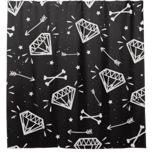 Grunge rock: diamonds, bones pattern. shower curtain
