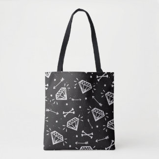Grunge rock: diamonds, bones pattern. tote bag