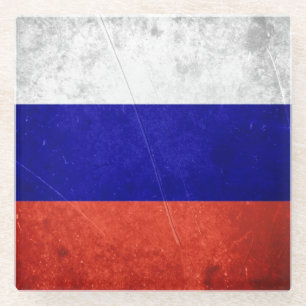 Grunge Russian Flag Glass Coaster