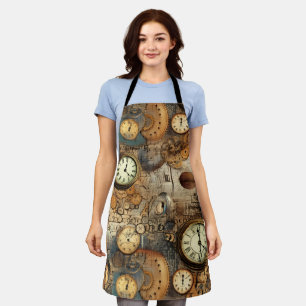 Grunge Rustic Steampunk Clock (10) Apron