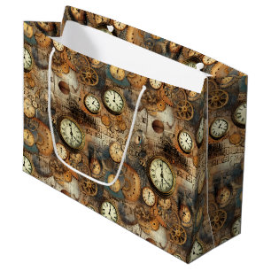 Grunge Rustic Steampunk Clock (10) Large Gift Bag