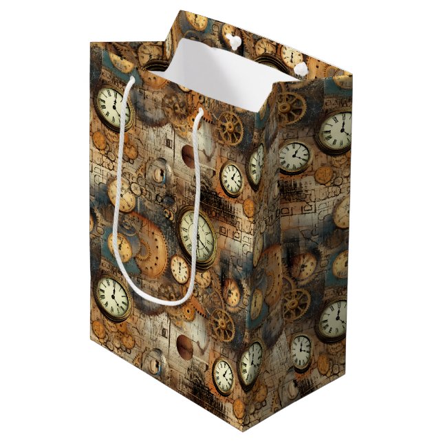 Grunge Rustic Steampunk Clock (10) Medium Gift Bag (Front Angled)
