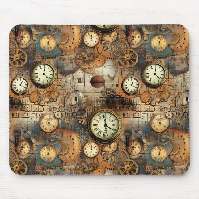 Grunge Rustic Steampunk Clock (10) Mouse Mat (Front)