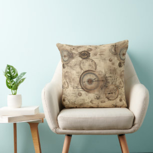 Grunge Rustic Steampunk Clock (11) Cushion