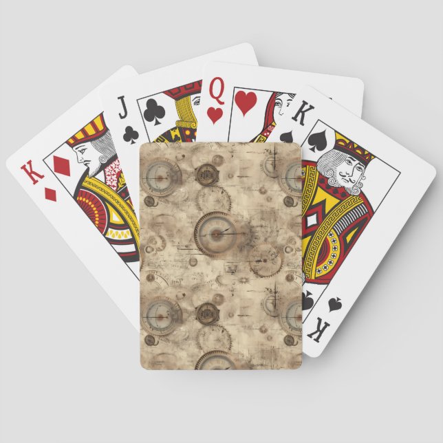 Grunge Rustic Steampunk Clock (11) Playing Cards (Back)