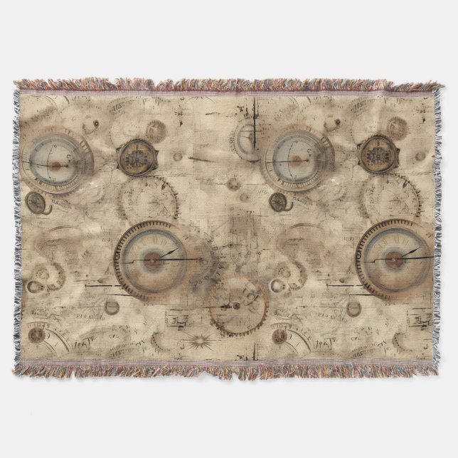 Grunge Rustic Steampunk Clock (11) Throw Blanket (Front)