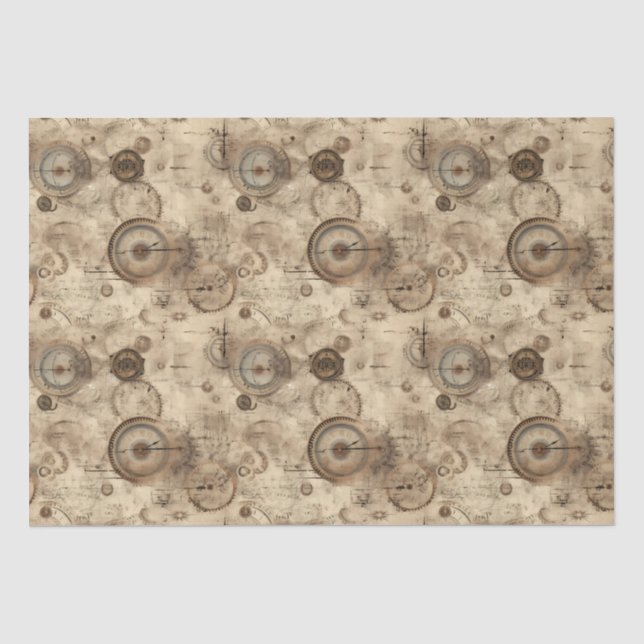 Grunge Rustic Steampunk Clock (11) Tissue Paper (Front)