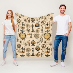Grunge Rustic Steampunk Clock (13) Fleece Blanket