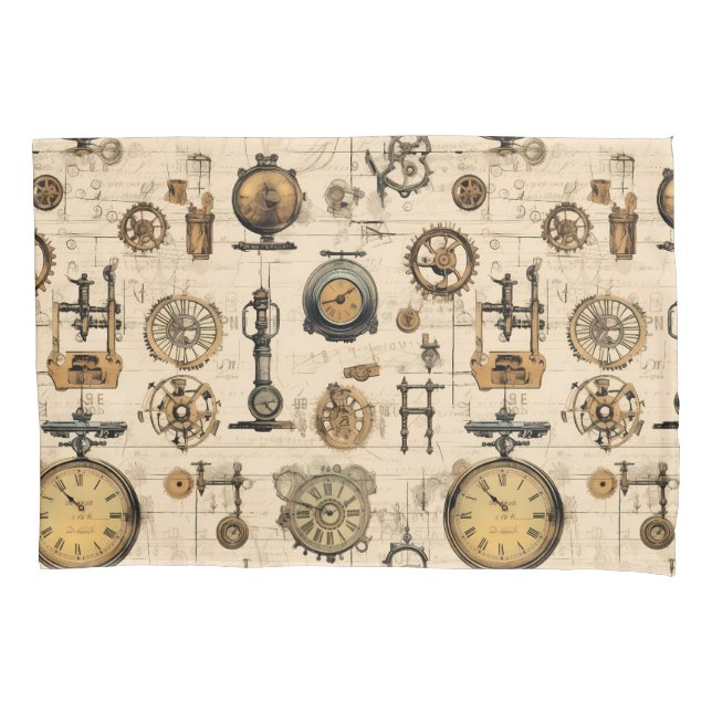 Grunge Rustic Steampunk Clock (13) Pillowcase (Front-Left)
