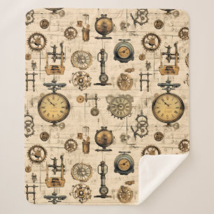 Grunge Rustic Steampunk Clock (13) Sherpa Blanket