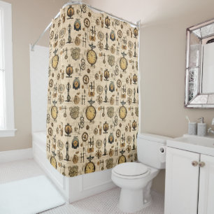 Grunge Rustic Steampunk Clock (13) Shower Curtain