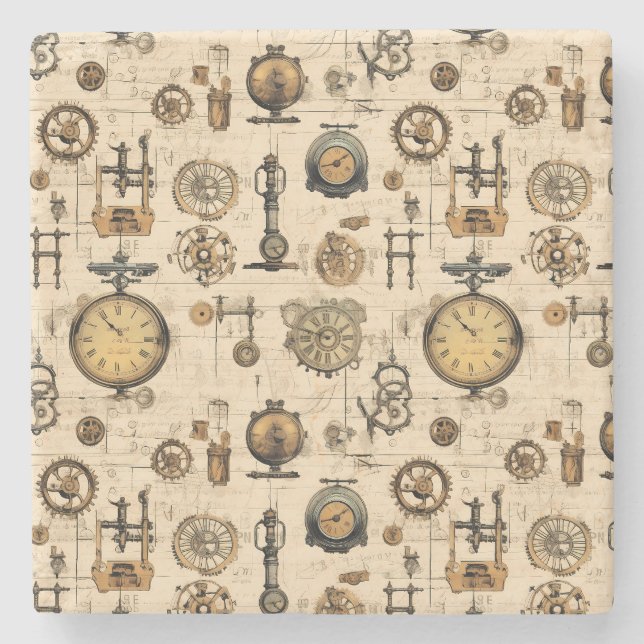 Grunge Rustic Steampunk Clock (13) Stone Coaster (Front)