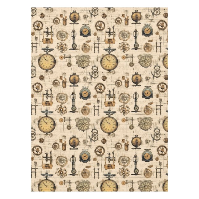Grunge Rustic Steampunk Clock (13) Tablecloth (Front)