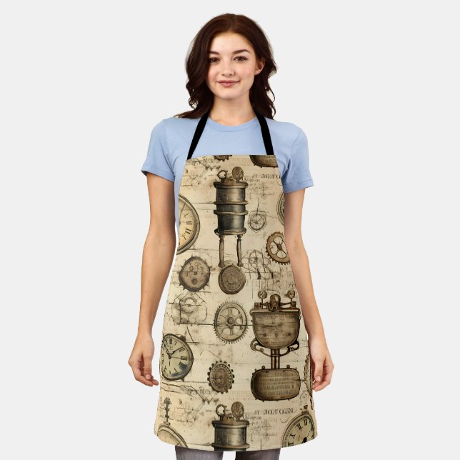 Grunge Rustic Steampunk Clock (14) Apron (Worn)