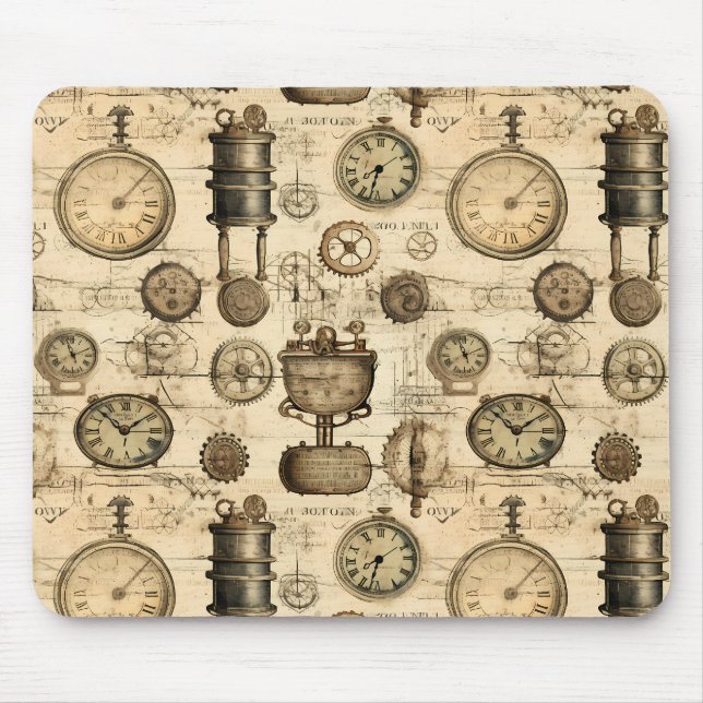Grunge Rustic Steampunk Clock (14) Mouse Mat (Front)