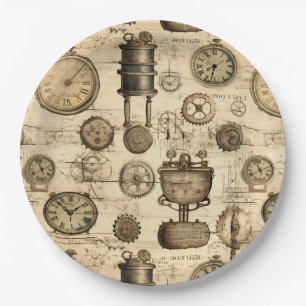 Grunge Rustic Steampunk Clock (14) Paper Plate