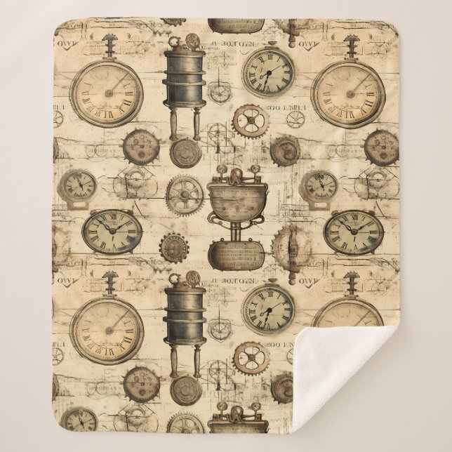 Grunge Rustic Steampunk Clock (14) Sherpa Blanket (Front)