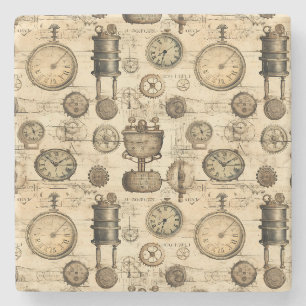 Grunge Rustic Steampunk Clock (14) Stone Coaster