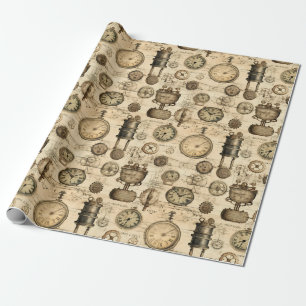 Grunge Rustic Steampunk Clock (14) Wrapping Paper