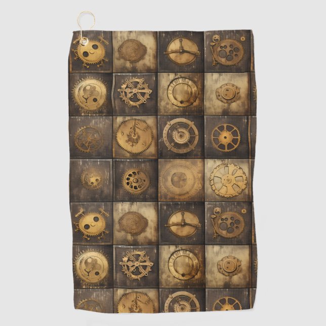 Grunge Rustic Steampunk Clock (15) Golf Towel (Front)