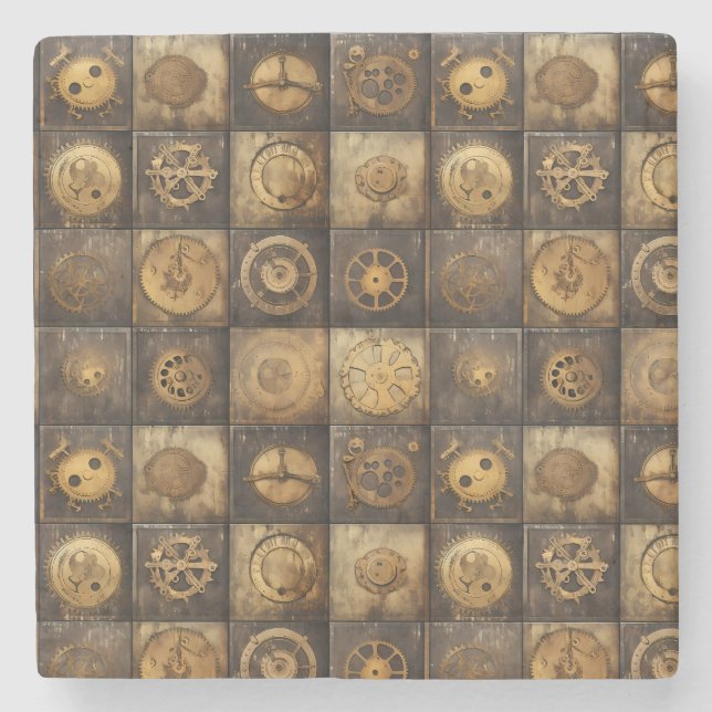 Grunge Rustic Steampunk Clock (15) Stone Coaster (Front)