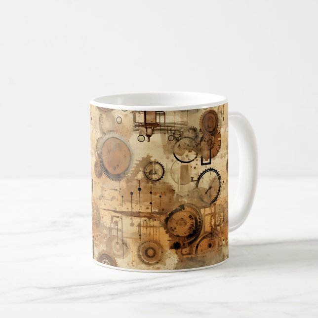 Grunge Rustic Steampunk Clock (1) Coffee Mug (Front Right)