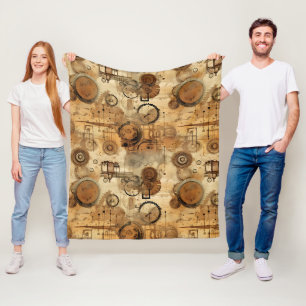 Grunge Rustic Steampunk Clock (1) Fleece Blanket