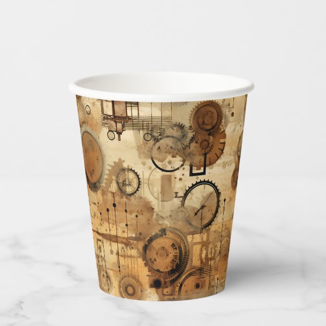Grunge Rustic Steampunk Clock (1) Paper Cups (Front)