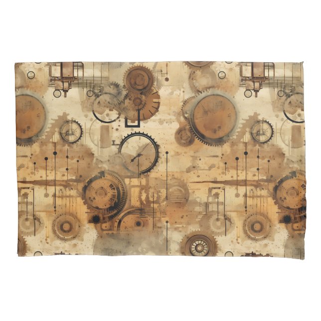 Grunge Rustic Steampunk Clock (1) Pillowcase (Front-Left)