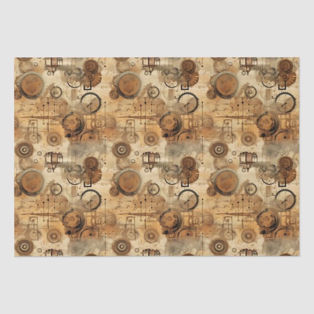 Grunge Rustic Steampunk Clock (1) Tissue Paper (Front)