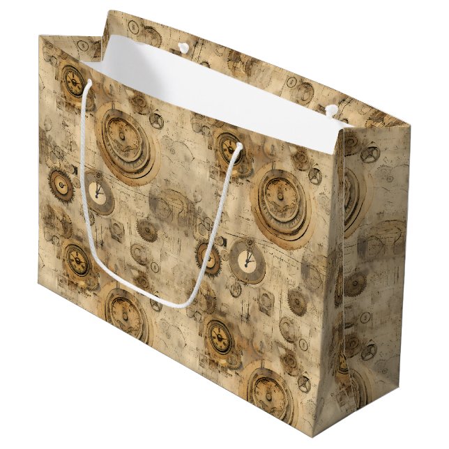 Grunge Rustic Steampunk Clock (2) Large Gift Bag (Front Angled)