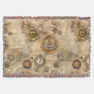 Grunge Rustic Steampunk Clock (2) Throw Blanket
