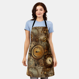 Grunge Rustic Steampunk Clock (3) Apron