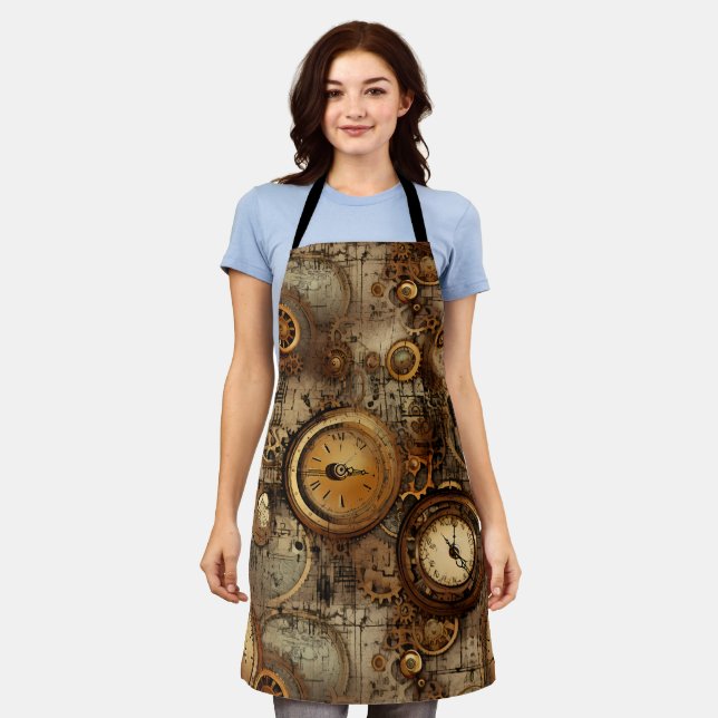 Grunge Rustic Steampunk Clock (3) Apron (Worn)