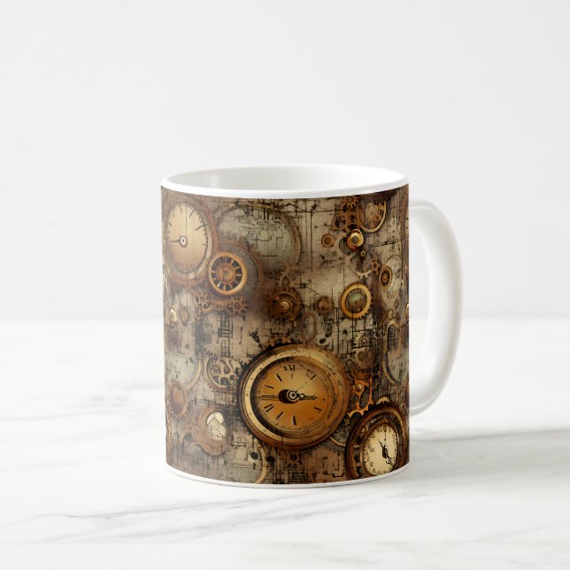 Grunge Rustic Steampunk Clock (3) Coffee Mug (Front Right)