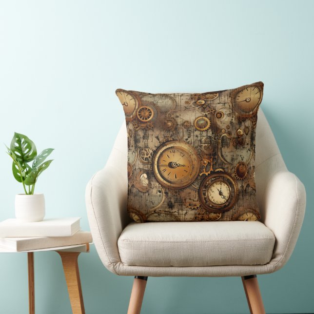 Grunge Rustic Steampunk Clock (3) Cushion (Chair)