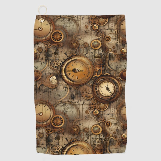 Grunge Rustic Steampunk Clock (3) Golf Towel (Front)