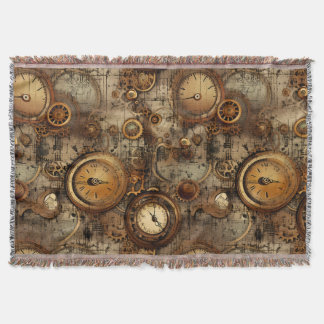 Grunge Rustic Steampunk Clock (3) Throw Blanket